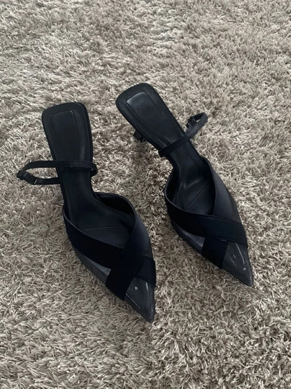 2024 Summer Woman Sandal Shoe Womens Pumps High Heels Sandals Fashion Pointed Toe Low-heel Pumps Slingbacks Elegant Heeled Shoes