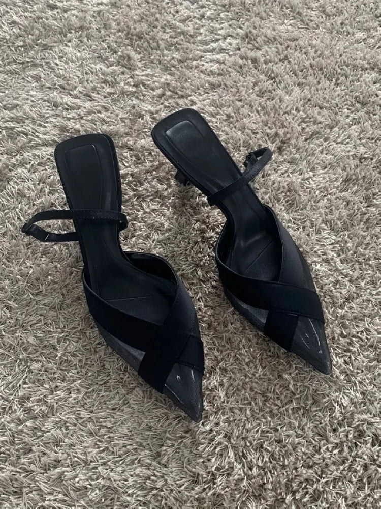 Woman Summer Sandal Shoe Womens Pump Shoes High Heels Sandals Fashion Pointed Toe Low-heel Pumps Slingbacks Elegant Heeled Shoes