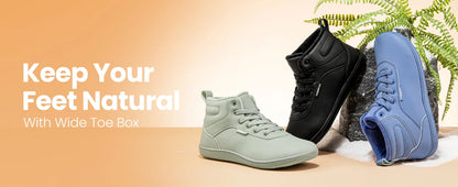 Unisex Winter Barefoot Shoes Womens Men Wide Toe Box Faux Fur Lined Ankle Sneakers Artificial Leather Lace Up Shoes