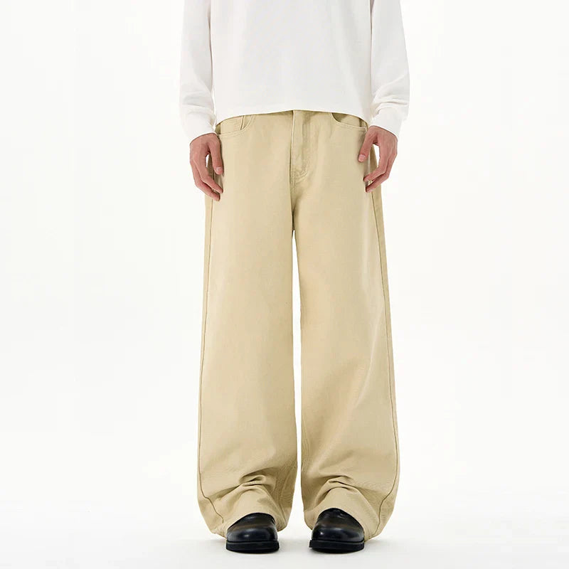 Men Baggy Wide Leg Jeans 100%Cotton Spring Casual Denim Pants Loose Straight Comfort Breathable Fashion Streetwear Male Trousers