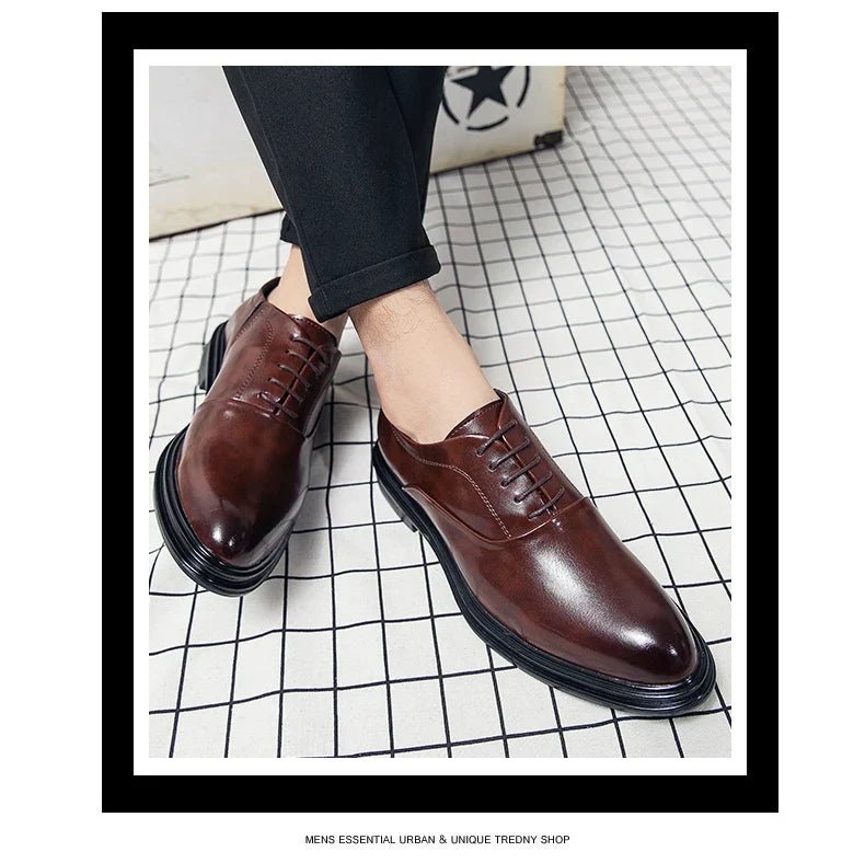 Fashion Business Formal Leather Shoes Men 2026 Summer Low-top Solid Wedding Shoes Black Oxford Pointed Office Shoes Plus Size 46
