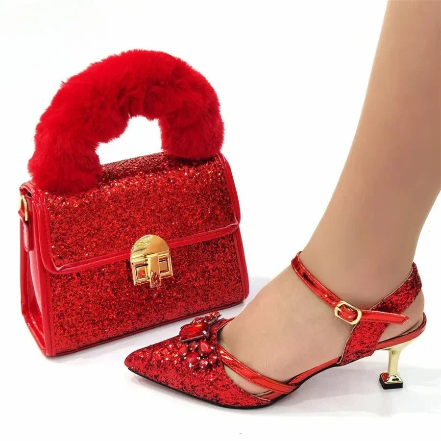 Fashion Orange Women Shoes And Bag Set To Match Ladies High Heels Wedding Pumps And Handbag Clutch Sandals Sandales CR928 6CM