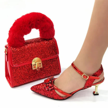 Fashion Orange Women Shoes And Bag Set To Match Ladies High Heels Wedding Pumps And Handbag Clutch Sandals Sandales CR928 6CM