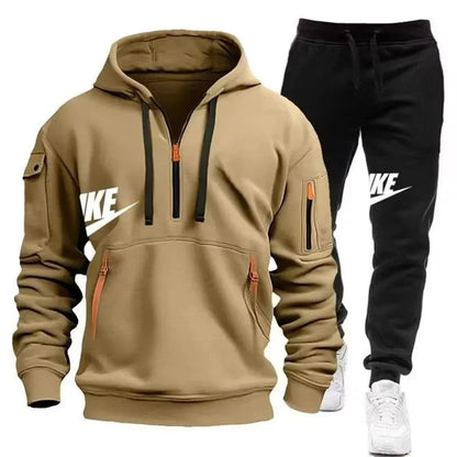 2025 New men's autumn and winter set: Multi-pocket hoodie + sport long pants set, casual men's wear, sportswear and warm set