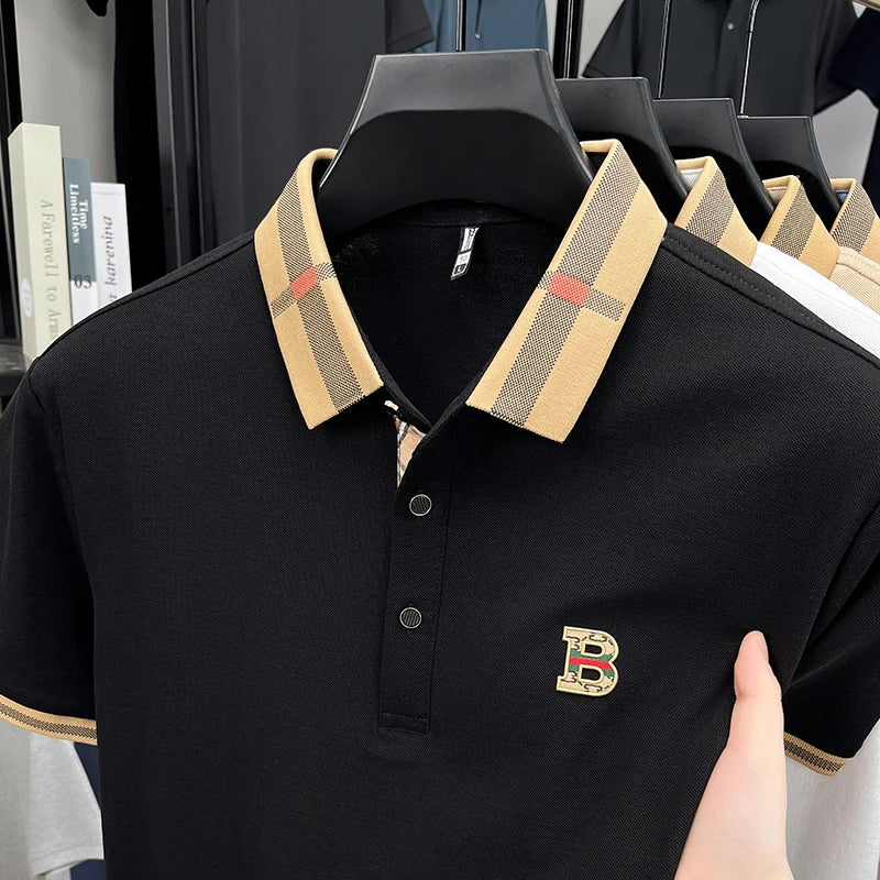 100% pure cotton high-end brand fashionable men's short sleeved polo shirt autumn original letter design golf top T-shirt