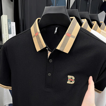 100% pure cotton high-end brand fashionable men's short sleeved polo shirt autumn original letter design golf top T-shirt