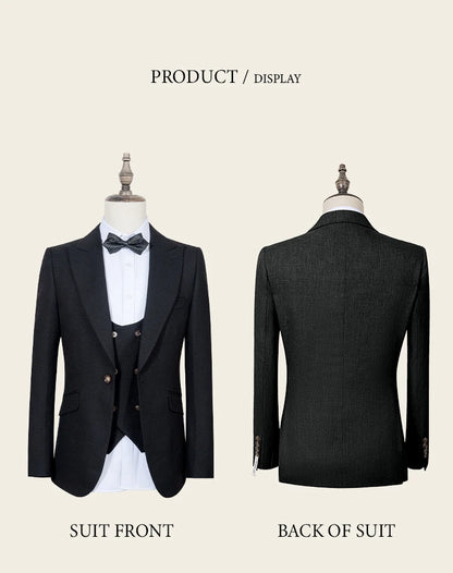 Black Men suit 3 piece set  gray elegant slim fit formal office and leisure banquet groomsman set groom's wedding dress