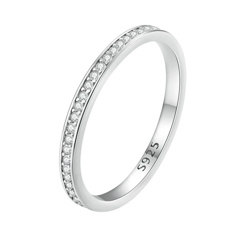 Moissanite Wedding Band 925 Sterling Silver Eternity Rings Platinum Plated Lab Created Diamond Stackable Ring for Women