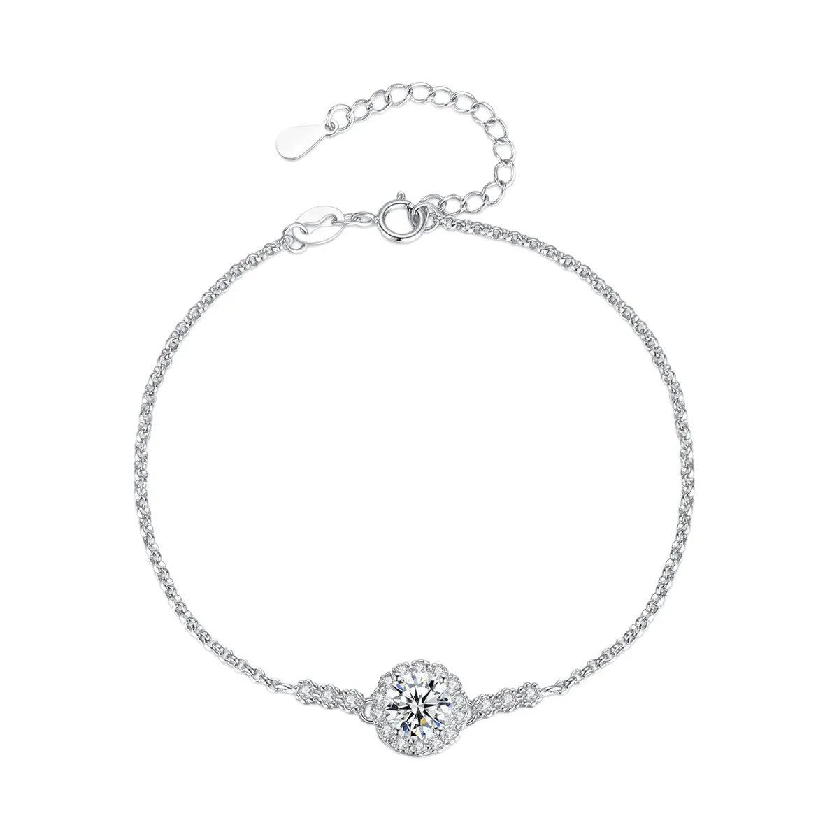 Round Shape 0.5/1CT D Color Moissanite Diamond Link Bracelet for Woman 925 Silver Plated 18k Adjustable Chain Bracelets