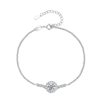 Round Shape 0.5/1CT D Color Moissanite Diamond Link Bracelet for Woman 925 Silver Plated 18k Adjustable Chain Bracelets