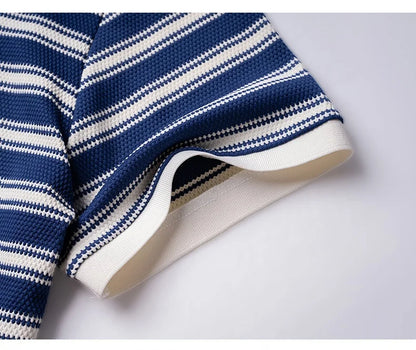 Classic striped men polo shirt summer cool breathable short sleeve fashion brand letter embroidery luxuriou casual lapel T-shirt