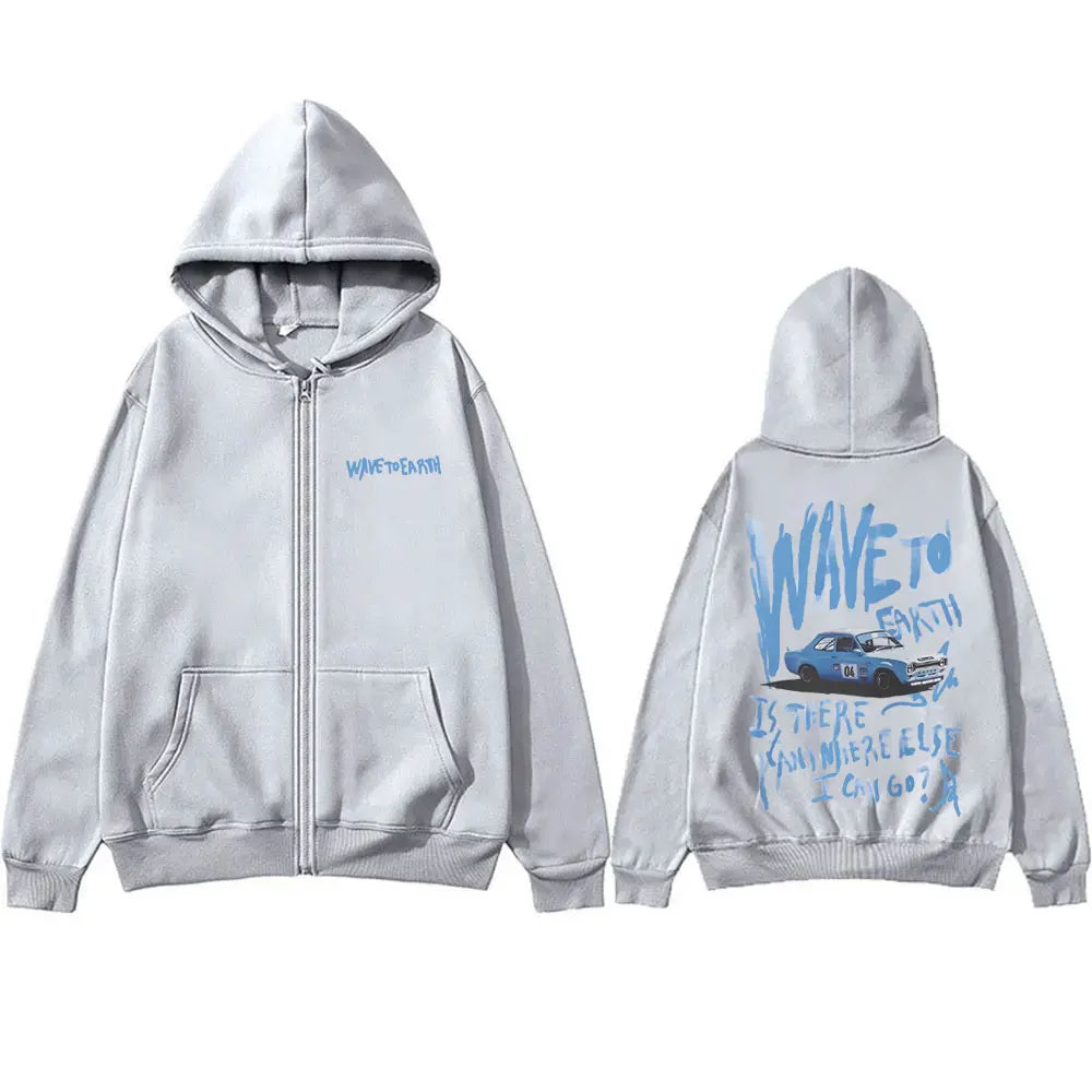 Korean Band Wave To Earth Print Zipper Hoodie Men's Casual Oversized Zip Up Jacket Men Women Hip Hop Fashion Y2k Zip Up Hoodies
