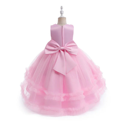 Summer Flower Party Girls Dress Christmas Costume Tulle Trailing Bridesmaid Princess Kids Dresses for Girl Wedding Birthday Gown