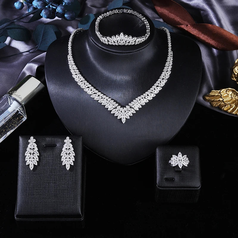 2024 Fashion Minimalist 4-piece Cubic Zirconia Bridal Wedding Jewelry Set Saudi Nigeria Women's Romantic Wedding Dress