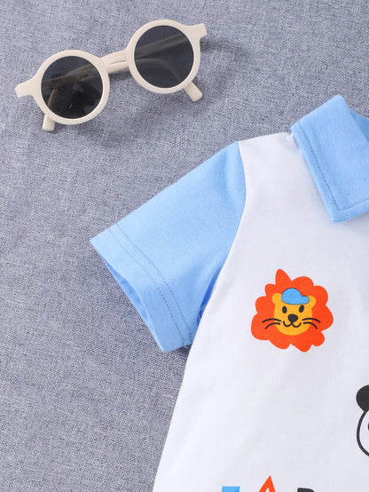 Baby Boy Summer Casual Animal Print Polo Shirt + Jeans Two-Piece Set Infant Clothing Outfit