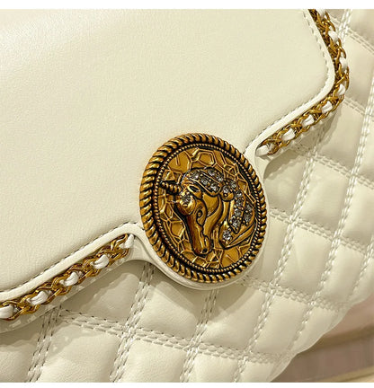 Brand genuine leather chain bag for women in 2025, new designer with a sense of luxury, large capacity underarm shoulder bag