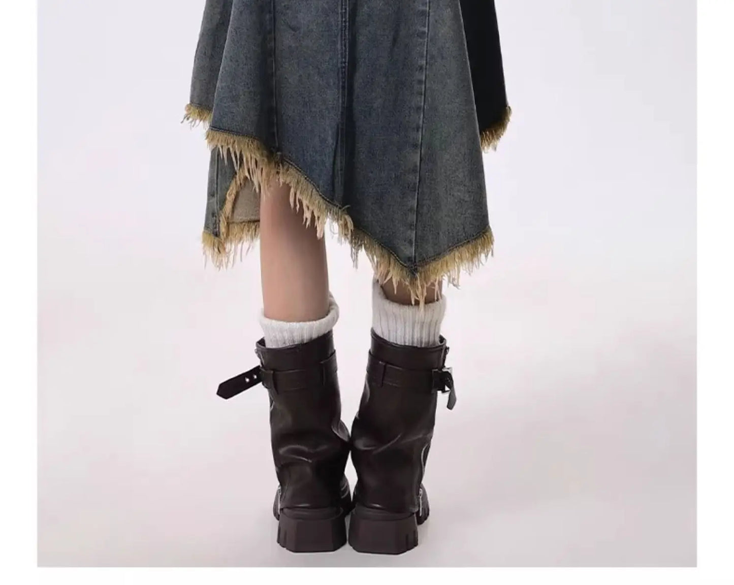 Summer Women Japanese Midi Skirt Denim Irregular Skirt A-line 2000s Abi Y2k Korean Shoujo E-girl Gyaru Tassels Skirt Cyber Punk