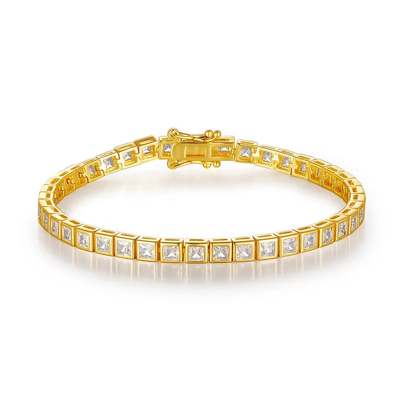 3/4mm Princess Cut  Moissanite Tennis Bracelets for Women Men 925 Silver Square Diamond Bezel Set Unisex BraceletCertified