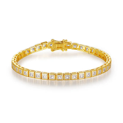 3/4mm Princess Cut  Moissanite Tennis Bracelets for Women Men 925 Silver Square Diamond Bezel Set Unisex BraceletCertified