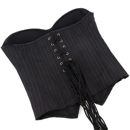 Black Striped Zipper Overbust Corset and Bustier Shapewear Top for Women Office Lady Corselet