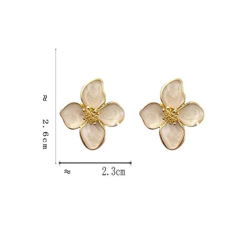 Dropped Glaze Flower Stud Earrings for Women Girl French Ins Vintage 2024 Fashion Korean Wedding Romantic Jewelry Gifts