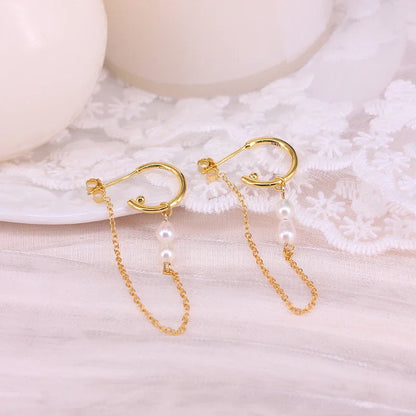 925 Sterling Silver Long Chain Tassel Baroque Irregular Pearl Dangle Earrings for Women C Shape Earrings Jewelry Pendientes