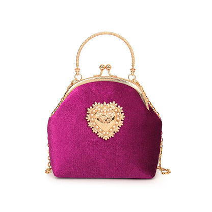 Velvet Frame Heart Dinner Hand Bags Diamonds Chains High Quality Shoulder and Crossbody Bags for Women 2024 Fashion Hot Sale