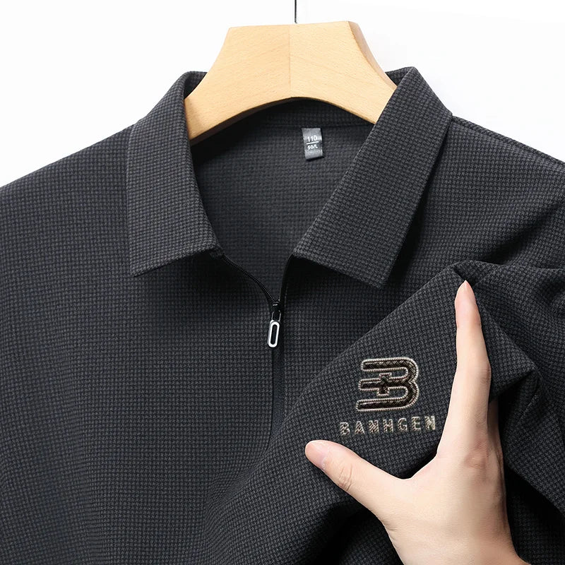 High Quality Polo Shirtspring and Autumn Long Sleeved Men's T-shirt Printed Pattern New Business Casual Solid Color Loos T-shirt