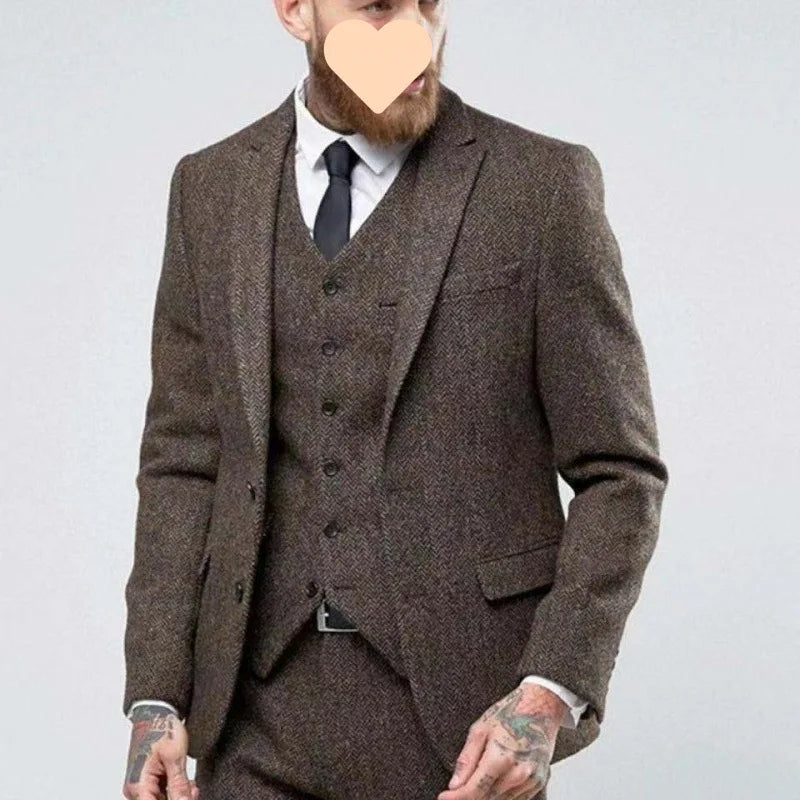 Peaky Blinders Men's 3-Piece Suit Vintage Plaid Autumn/Winter Heavyweight New Style Jacket+Vest+Pants Slim Fit Formal Suit