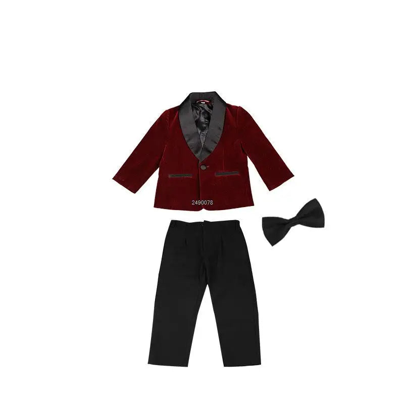 Kids 1 Year Birthday Dress Baby Boys Green Velvet Blazer Jacket Pants Photograph Suit Children Wedding Performance Party Wear