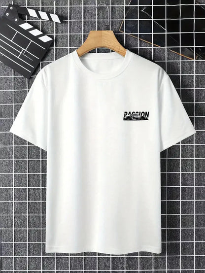 Men's summer 100% pure cotton fashionable casual sports loose racing graphic print round neck short sleeved T-shirt top