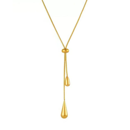 Stainless Steel Pull Adjustable Water Drop Shape Tassel Charm Necklace Fashion Personality High-Grade Jewelry Gifts