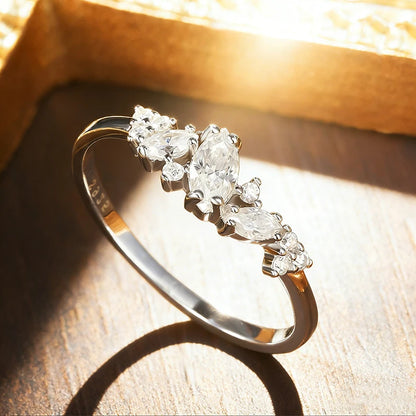 D VVS1 Marquise Cut Moissanite Wedding Rings for Women s925 Sterling Silver 18k White Gold Plated Eternity Band Gift