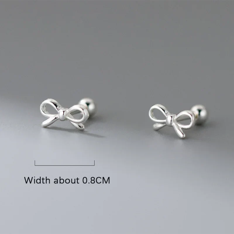 925 Sterling Silver Romantic Bow Screw Bead Piercing Stud Earrings for Women Fashion Simple Cute Girls Party Jewelry Gift
