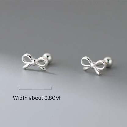 925 Sterling Silver Romantic Bow Screw Bead Piercing Stud Earrings for Women Fashion Simple Cute Girls Party Jewelry Gift