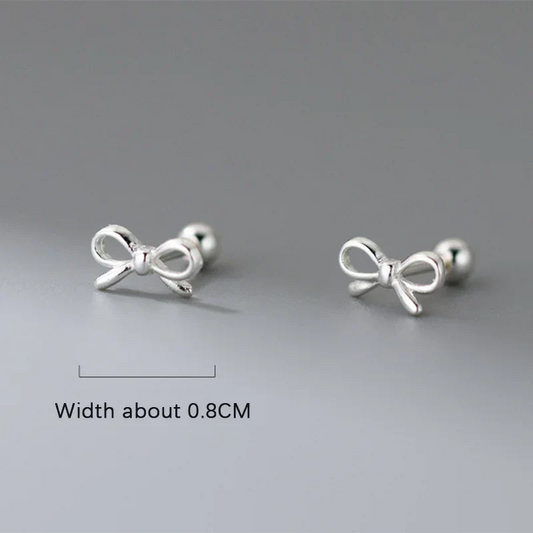 925 Sterling Silver Romantic Bow Screw Bead Piercing Stud Earrings for Women Fashion Simple Cute Girls Party Jewelry Gift