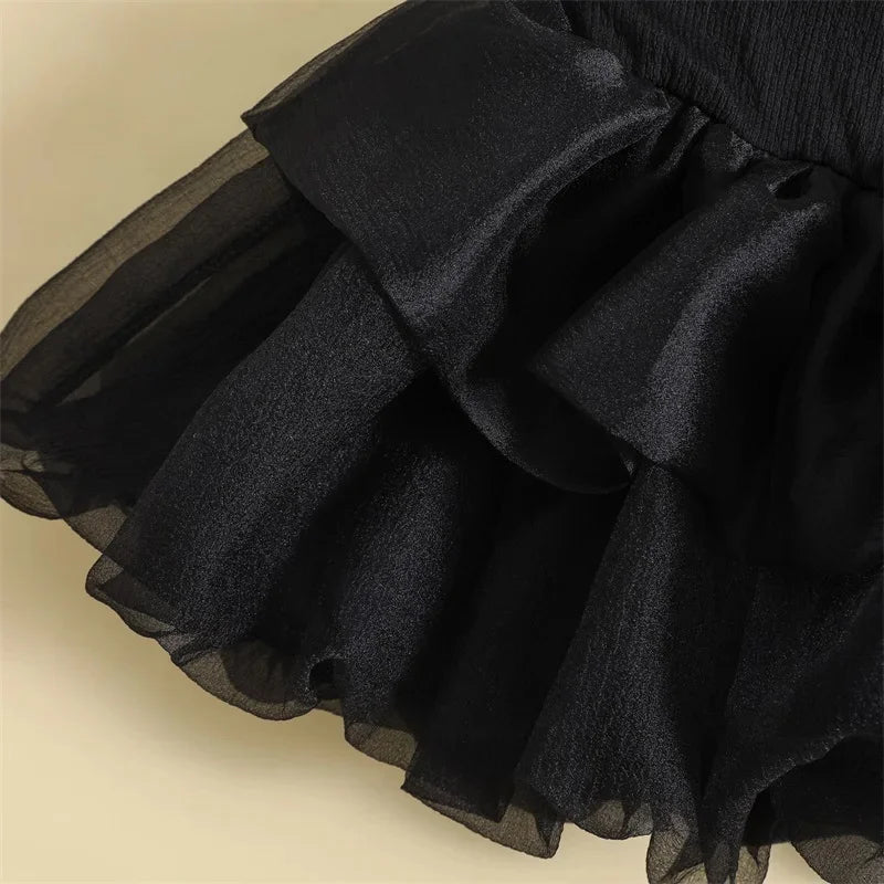 Vestido de tule de festa de princesa de verão com alça de laço, roupa de malha para bebês, vestido de aniversário infantil de manga curta, vestido de tule para meninas de 1 a 6 anos