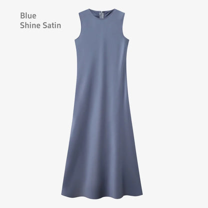 spring summer elegance satin dress + knitted top match set maxi floor length woman clothes