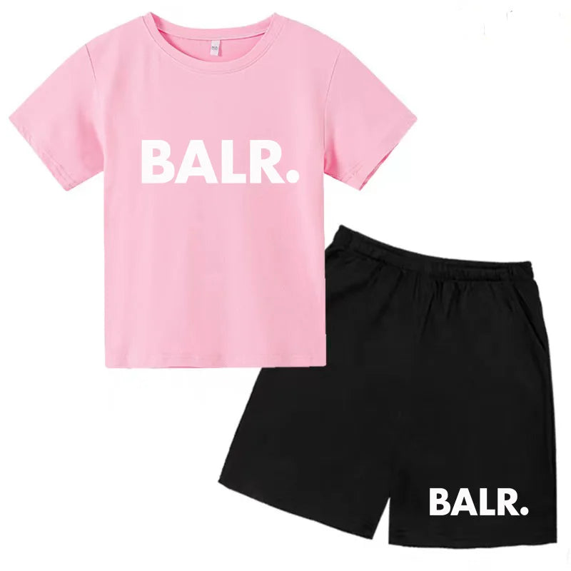 Kids T-shirt Summer Sunshine Brand Monogram Print Short Sleeve+Shorts 2P Boys Girls Toddler 3-12years Leisure Sports Jogging Set