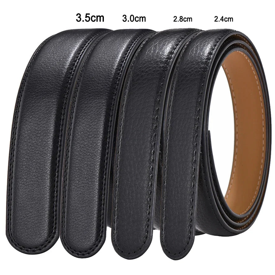 Men Women 2.4 2.8 3.0 3.5 cm Wide Belt No Buckle for Automatic Buckle High Quality PU Leather Belts Body Straps without Buckle