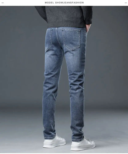 New Autumn/winter 2025 Stretch Wash Jeans for Young Men with Small Straight Elastic WaistJeans Pants Fashion Men's Trousers
