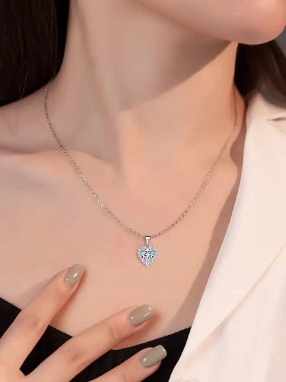 Pink Heart Moissanite Necklace Earring Set 2ct with Certificate Passed Diamond Test Women Jewelry Gift S925 Silver