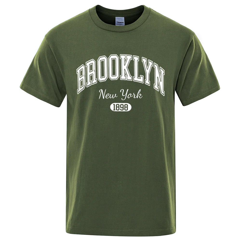 Brooklyn New York 1898 City Letter Print T Shirts Male Fashion Loose T-Shirts Casual O-Neck Tshirt Cotton Tees Tops Couple