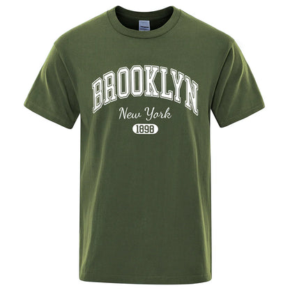 Brooklyn New York 1898 City Letter Print T Shirts Male Fashion Loose T-Shirts Casual O-Neck Tshirt Cotton Tees Tops Couple
