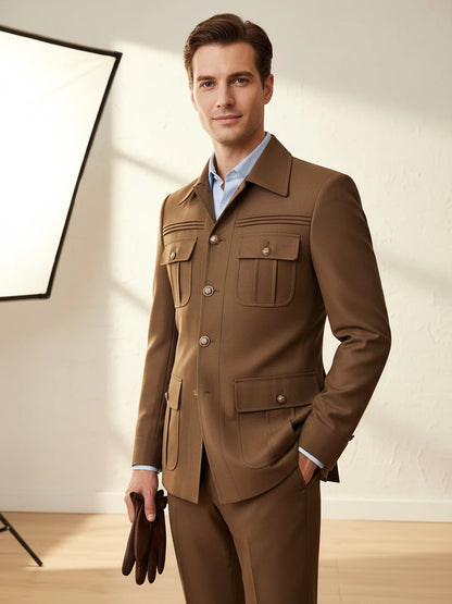 Terno masculino slim fit preto de duas peças blazer de homem de negócios casual de cor sólida com várias fivelas e vários bolsos de ajuste clássico