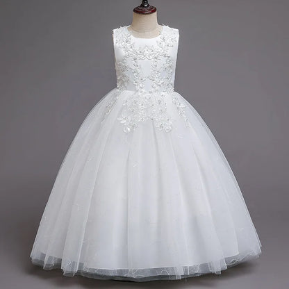Teenage Girls Sequins Embroidery Bridesmaid Long White Dress For Flower Kids Wedding Party First Communion Birthday Vestidos