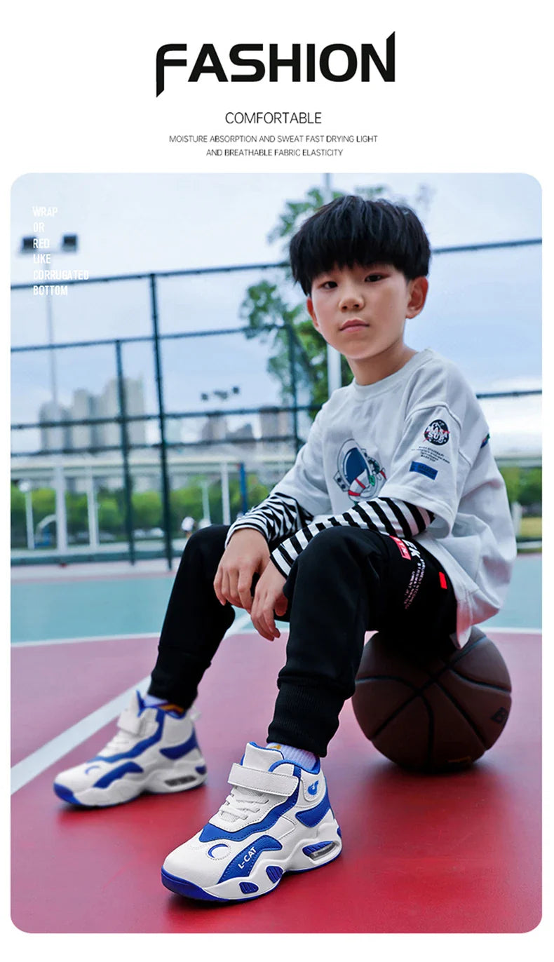 Children's High-top Basketball Shoes Anti-slip Basketball Combat Boots Boys Girls Outdoor Cushioned Sneakers Ankle Support Shoes