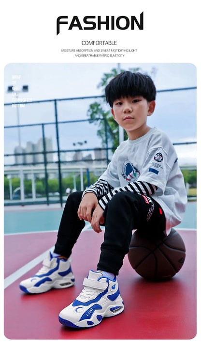 Children's High-top Basketball Shoes Anti-slip Basketball Combat Boots Boys Girls Outdoor Cushioned Sneakers Ankle Support Shoes
