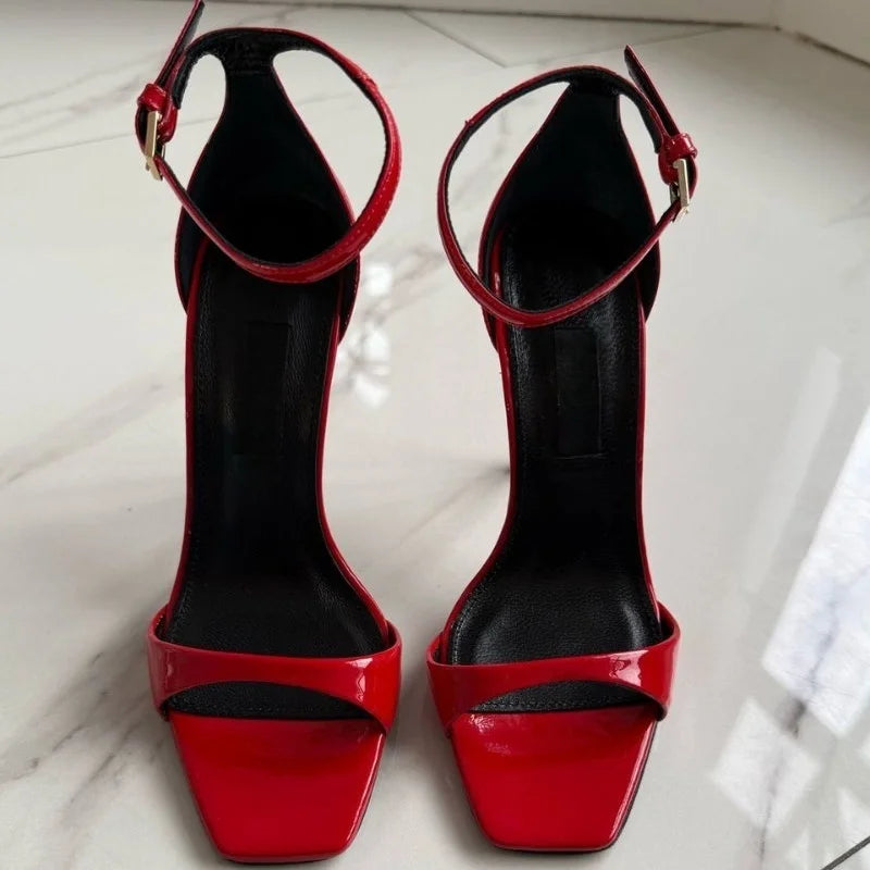 New Fashion Shallow Mouth Bag with One Piece Buckle Strap, Square Head, Open Toe, Fine High Heels Sandals for Women 34-46