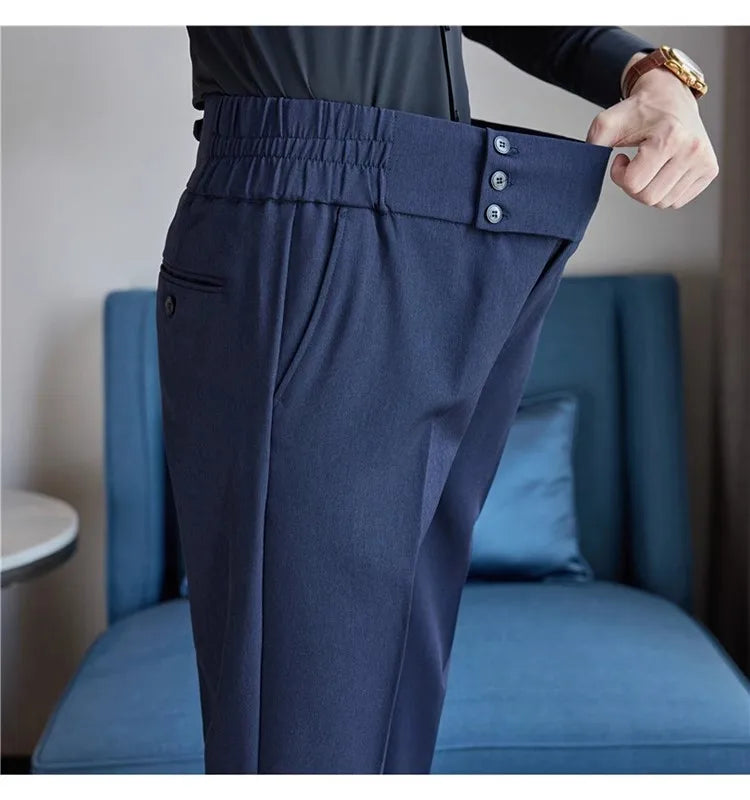 Men Summer Boutique Suits Pants Male Formal Wear Trousers Quality Men British Style Ice Silk Fabric Business Casual Suit Pants